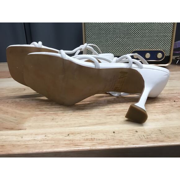 Open Edit Strappy Sandals Women's 6 White Leather Slip-On Kitten Heel Comfort - Picture 5 of 6